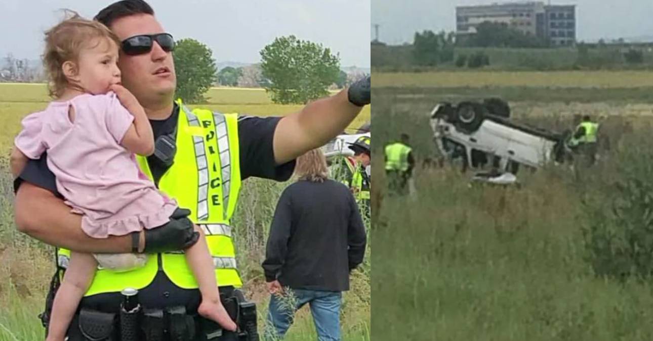 Policía distrae a pequeña niña después del accidente fatal de su padre