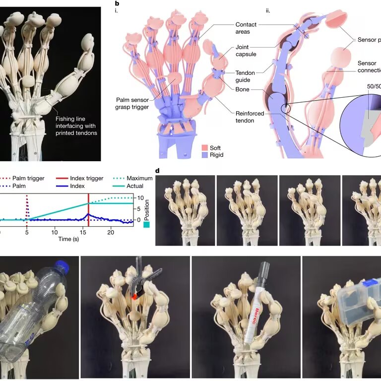 Científicos imprimen en 3D una mano robótica con huesos y tendones similares a una mano humana