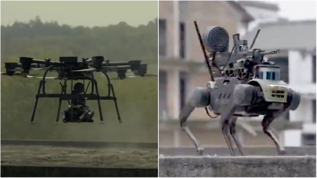 Mira a un perro robot y un dron enfrentarse en una batalla ¿Las guerras del futuro?