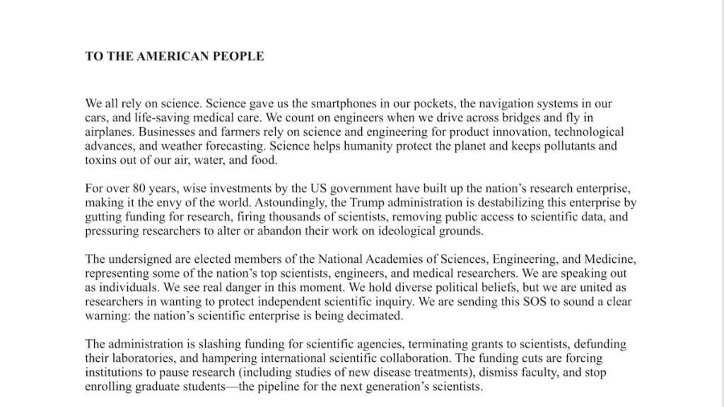 Científicos alertan sobre el ataque a la ciencia en EE. UU. en una carta abierta